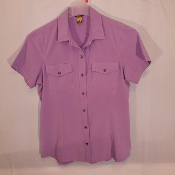 Eddie Bauer Ladies Size Medium Full Button Purple Short Sleeve Fitted Blouse - Picture 1 of 5